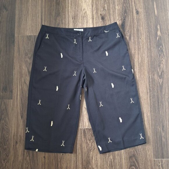 💙 Coral Bay Golf Lightweight Gold Print Pockets Bermuda Shorts Size 14 - Picture 8 of 8